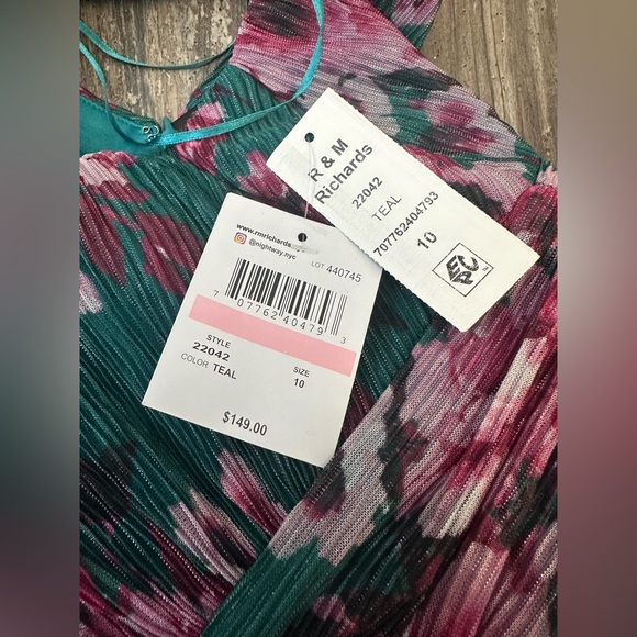 NWT R&M Richards Nightway Lurex Mesh Floral Maxi Dress Teal Color Size 10 - Picture 8 of 9